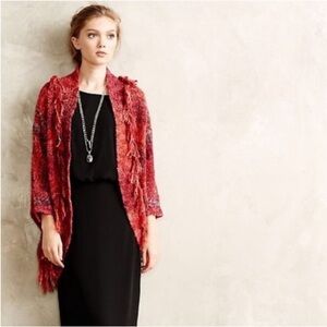 NWOT Anthropologie Red Women's Cardigan open poncho shrug Sweater Sz Medium